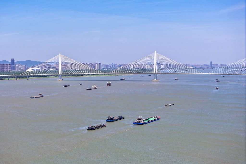 江苏南京：长江水域运输忙