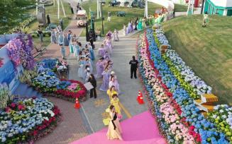 江苏盐城：老年时装走秀花海