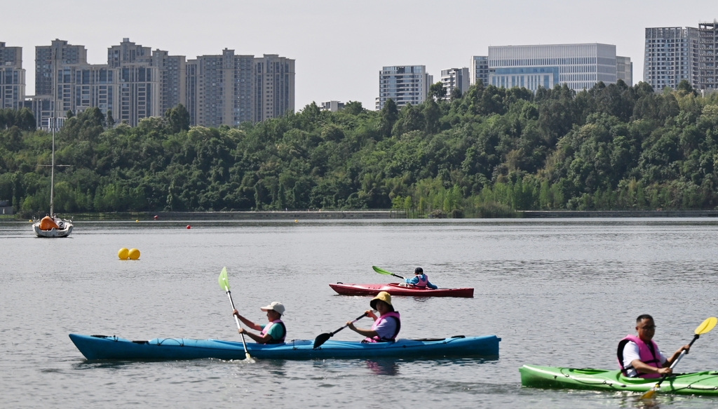 四川成都：民众泛舟享清凉