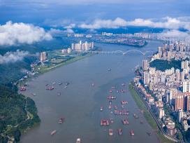 广西梧州：西江货船往来运输