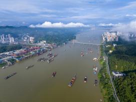 广西梧州：西江货船往来运输