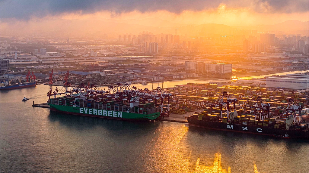 青岛港前湾集装箱码头有序吞吐货物