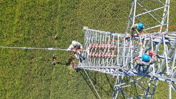 浙江台州：电力工人高空检修线路