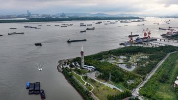 江苏扬州：京杭大运河船舶往来穿梭