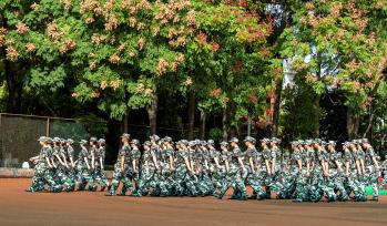 湖北恩施：栾树花开正艳 新生军训正酣