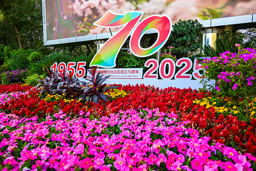 乌鲁木齐大街小巷绽放最美“中国红”