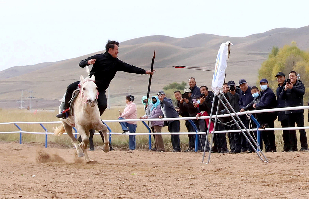 甘肃张掖：祁连山下骏马驰骋吸引游客