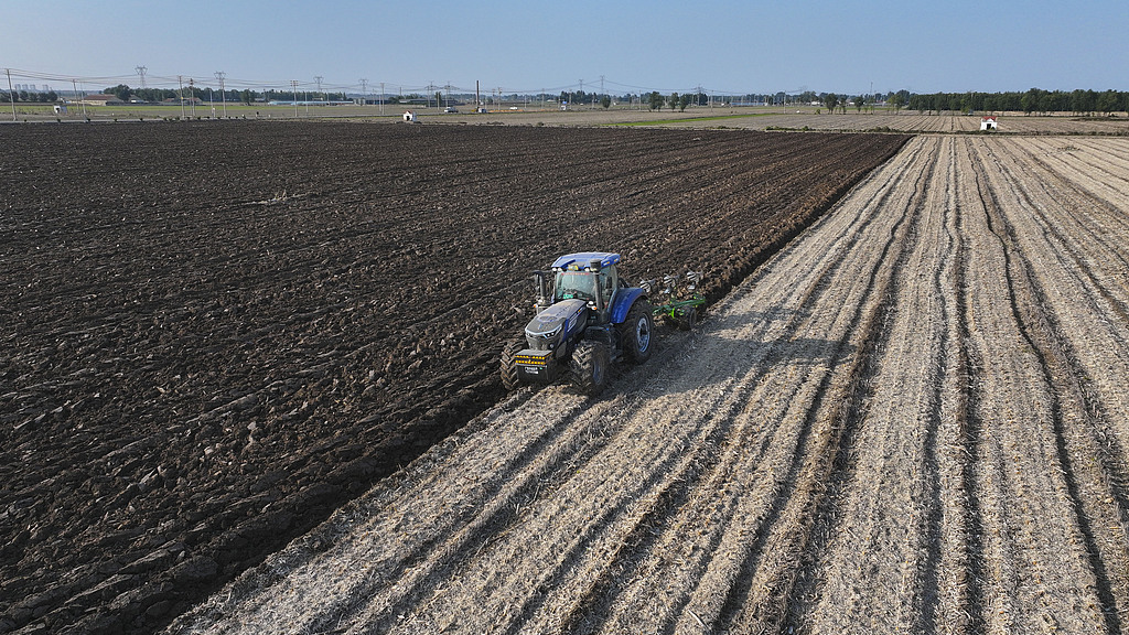 山东东营：农民驾驶拖拉机深耕土地