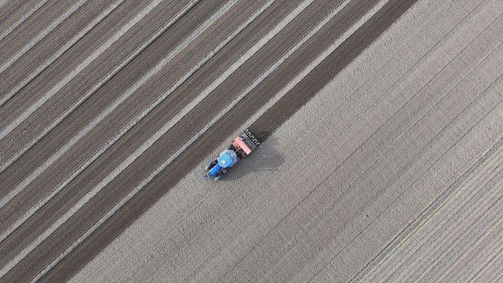 山东东营：村民驾驶农机田间播种冬小麦