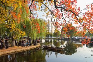 江苏南京：莫愁湖公园色彩斑斓景色如画