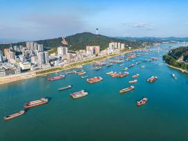 广西梧州：货船在西江航道有序航行