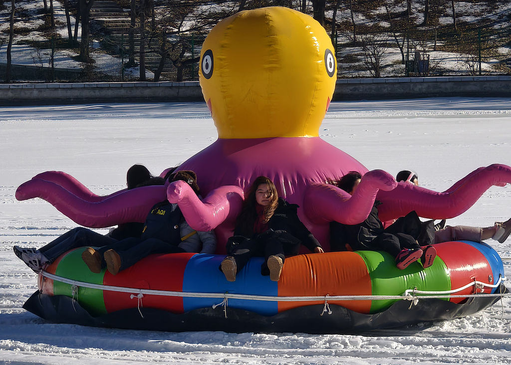 辽宁沈阳：游客体验冰雪运动