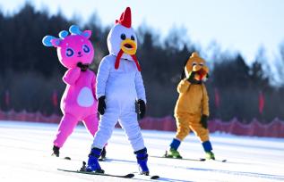 内蒙古阿尔山：滑雪爱好者“变装”疾驰