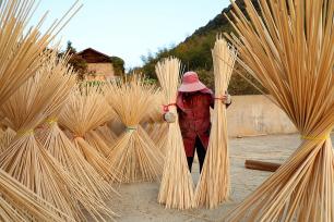 江西吉安：工作人员晾晒竹制品