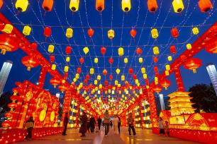 山西运城：民众赏花灯迎新春