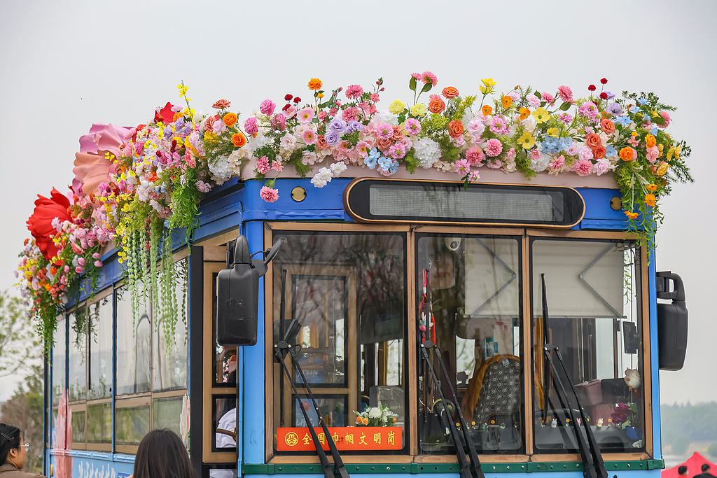 河南洛阳：“簪花公交”亮相街头