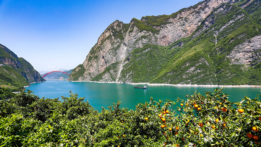 湖北宜昌：船舶行驶在长江西陵峡江面上