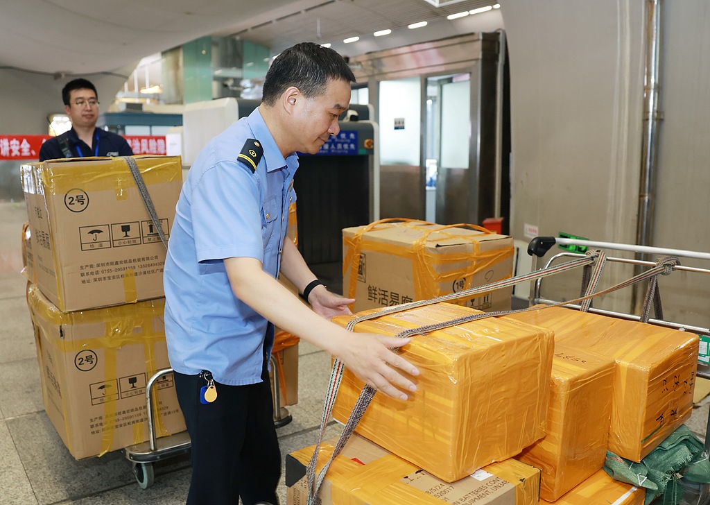 湖北武汉：高铁快递分拣繁忙
