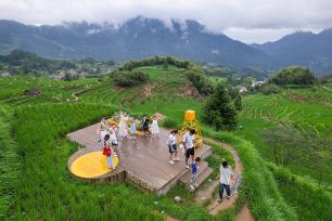 浙江丽水：游客在云和梯田景区观赏美景